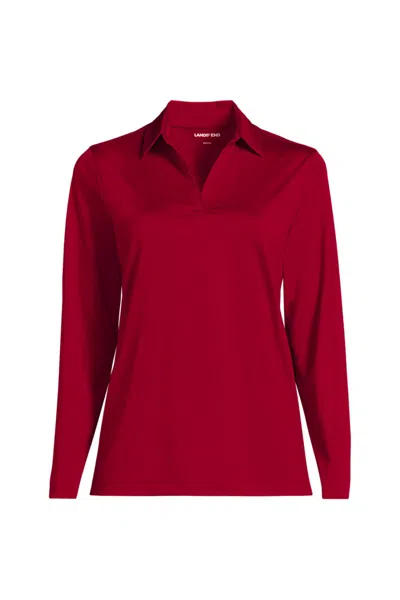Lands' End School Uniform Women's Plus Rapid Dry Long Sleeve Sport Collar Polo In Red