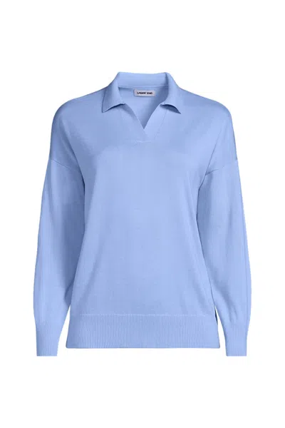 Lands' End School Uniform Women's Plus Size Cotton Modal Long Sleeve Polo Collar Sweater In Blue