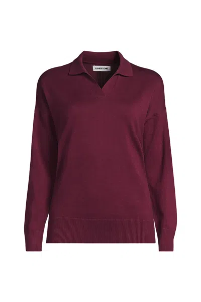 Lands' End School Uniform Women's Plus Size Cotton Modal Long Sleeve Polo Collar Sweater In Burgundy