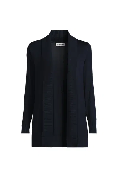 Lands' End School Uniform Women's Plus Size Cotton Modal Shawl Collar Cardigan Sweater In Blue
