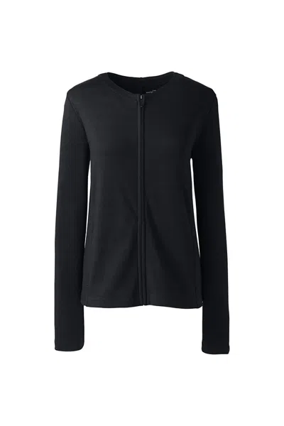 Lands' End School Uniform Women's Plus Size Cotton Polyester Zip Crew Cardigan In Black