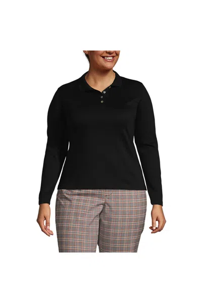 Lands' End School Uniform Women's Plus Size Long Sleeve Feminine Fit Pima Polo Shirt In Black