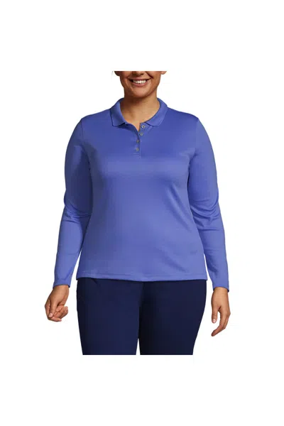 Lands' End School Uniform Women's Plus Size Long Sleeve Feminine Fit Pima Polo Shirt In Blue