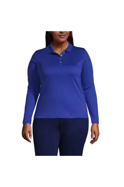 Lands' End School Uniform Women's Plus Size Long Sleeve Feminine Fit Pima Polo Shirt In Blue