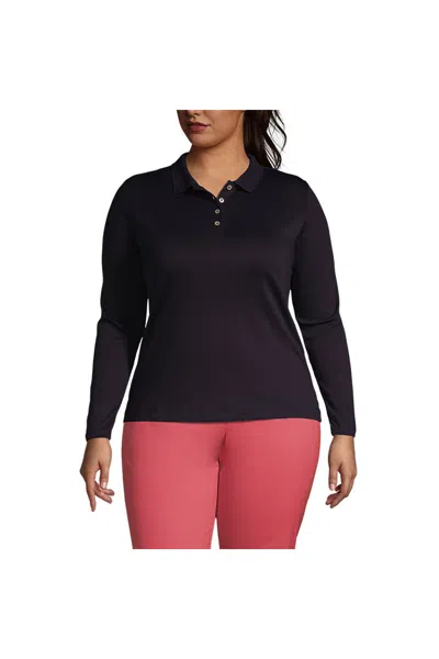 Lands' End School Uniform Women's Plus Size Long Sleeve Feminine Fit Pima Polo Shirt In Black
