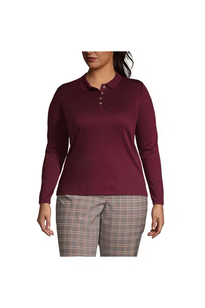 Lands' End School Uniform Women's Plus Size Long Sleeve Feminine Fit Pima Polo Shirt In Brown