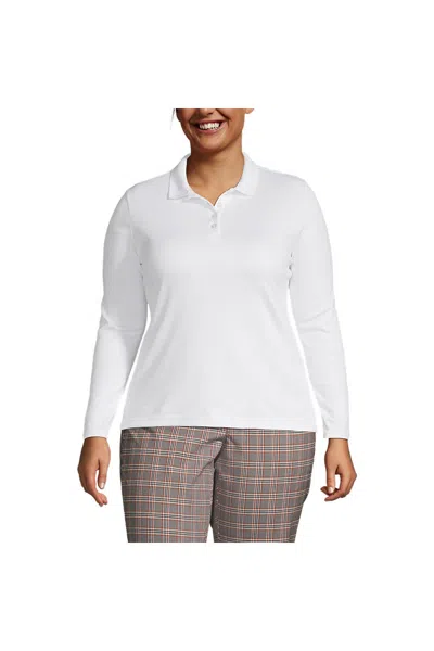 Lands' End School Uniform Women's Plus Size Long Sleeve Feminine Fit Pima Polo Shirt In White