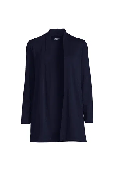 Lands' End School Uniform Women's Plus Size Long Sleeve Supima Micro Modal Open Cardigan Tunic In Blue