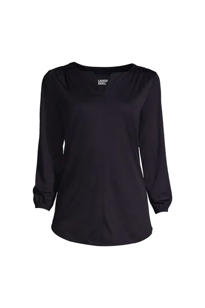 Lands' End School Uniform Women's Plus Size Supima Micro Modal 3/4 Sleeve Split Neck Tunic In Blue
