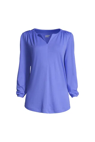 Lands' End School Uniform Women's Plus Size Supima Micro Modal 3/4 Sleeve Split Neck Tunic In Blue
