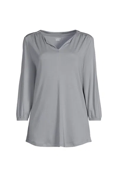 Lands' End School Uniform Women's Plus Size Supima Micro Modal 3/4 Sleeve Split Neck Tunic In Gray
