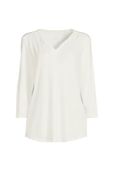 Lands' End School Uniform Women's Plus Size Supima Micro Modal 3/4 Sleeve Split Neck Tunic In Ivory