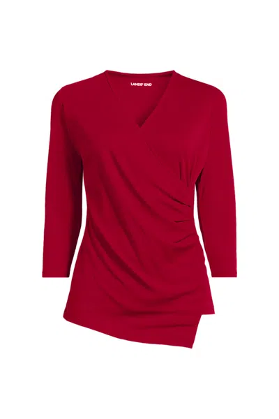 Lands' End School Uniform Women's Plus Supima Micro Modal Three Quarter Vneck Surplice Tunic Top In Red