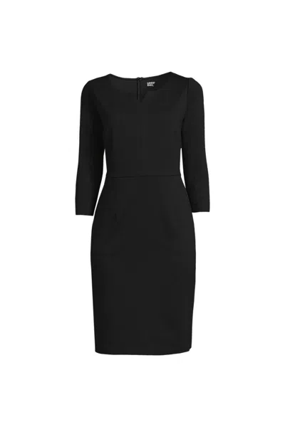 Lands' End School Uniform Women's Ponte 3/4 Sleeve Notch Neck Dress In Black