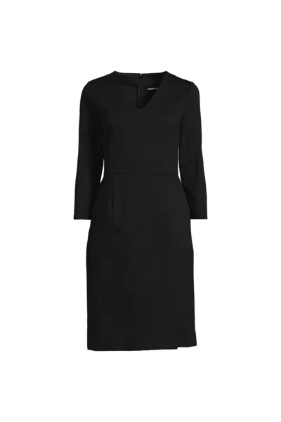 Lands' End School Uniform Women's Ponte 3/4 Sleeve Vneck Dress In Black