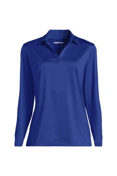 Lands' End School Uniform Women's Rapid Dry Long Sleeve Sport Collar Polo In Blue
