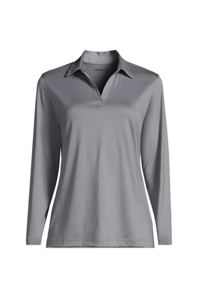 Lands' End School Uniform Women's Rapid Dry Long Sleeve Sport Collar Polo In Gray