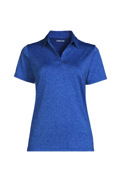 Lands' End School Uniform Women's Rapid Dry Short Sleeve Space Dye Sport Neck Polo Shirt In Blue