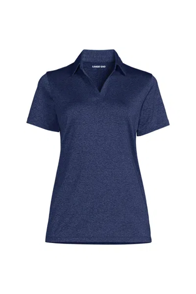 Lands' End School Uniform Women's Rapid Dry Short Sleeve Space Dye Sport Neck Polo Shirt In Blue