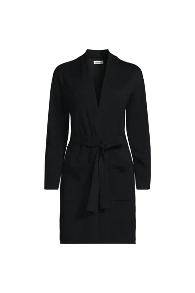 Lands' End School Uniform Women's Regular Cotton Modal Tie Waist Duster Cardigan Sweater In Black
