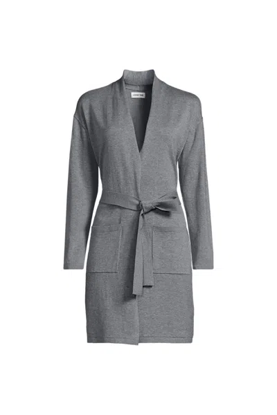 Lands' End School Uniform Women's Regular Cotton Modal Tie Waist Duster Cardigan Sweater In Gray