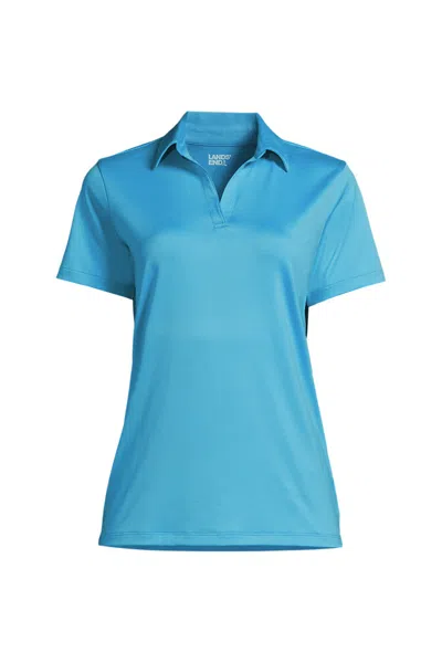 Lands' End School Uniform Women's Short Sleeve Rapid Dry Sport Neck Polo Shirt In Blue