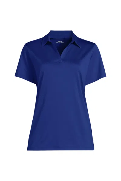 Lands' End School Uniform Women's Short Sleeve Rapid Dry Sport Neck Polo Shirt In Blue