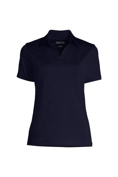 Lands' End School Uniform Women's Short Sleeve Rapid Dry Sport Neck Polo Shirt In Blue