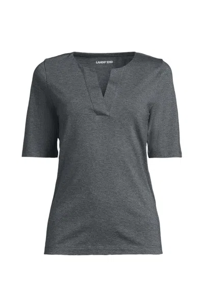 Lands' End School Uniform Women's Supima Jersey Half Sleeve Splitneck Shirt In Blue