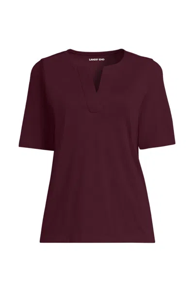 Lands' End School Uniform Women's Supima Jersey Half Sleeve Splitneck Shirt In Burgundy