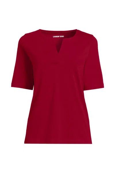 Lands' End School Uniform Women's Supima Jersey Half Sleeve Splitneck Shirt In Burgundy