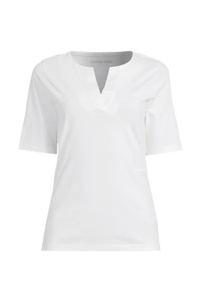 Lands' End School Uniform Women's Supima Jersey Half Sleeve Splitneck Shirt In White