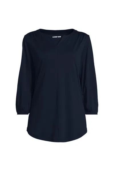 Lands' End School Uniform Women's Supima Micro Modal 3/4 Sleeve Split Neck Tunic In Blue