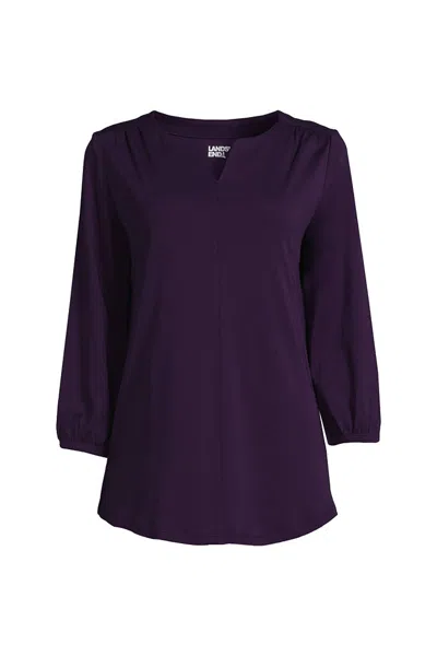 Lands' End School Uniform Women's Supima Micro Modal 3/4 Sleeve Split Neck Tunic In Purple