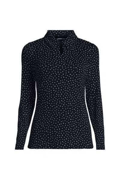 Lands' End School Uniform Women's Supima Micro Modal Long Sleeve Convertible Collar Top In Blue