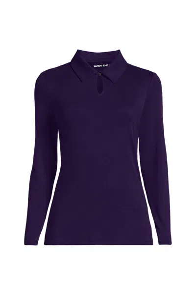 Lands' End School Uniform Women's Supima Micro Modal Long Sleeve Convertible Collar Top In Purple