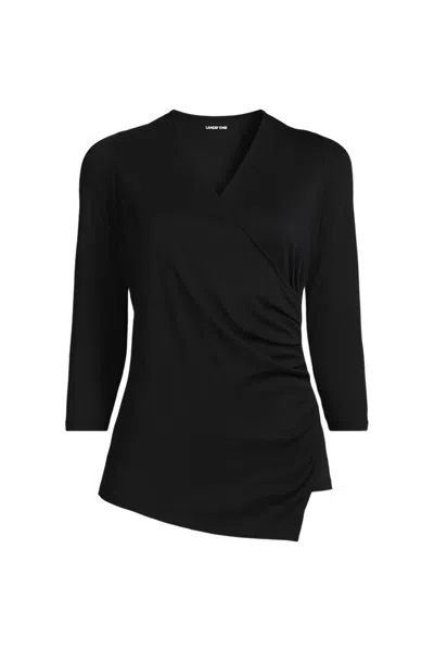 Lands' End School Uniform Women's Supima Micro Modal Three Quarter Vneck Surplice Tunic Top In Black