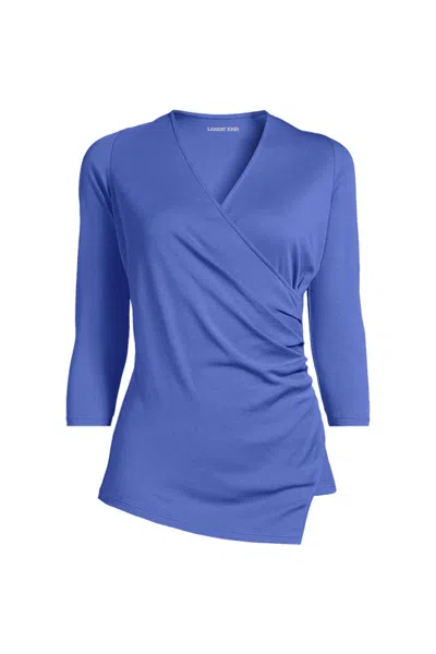 Lands' End School Uniform Women's Supima Micro Modal Three Quarter Vneck Surplice Tunic Top In Blue