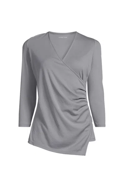 Lands' End School Uniform Women's Supima Micro Modal Three Quarter Vneck Surplice Tunic Top In Gray
