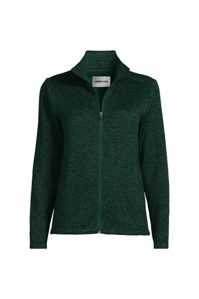Lands' End School Uniform Women's Sweater Fleece Zip Front Jacket In Green