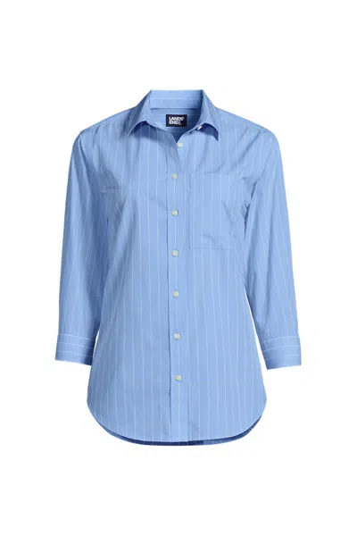 Lands' End School Uniform Women's Three Quarter Sleeve Broadcloth Easy Shirt In Blue