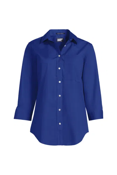 Lands' End School Uniform Women's Three Quarter Sleeve Broadcloth Easy Shirt In Blue