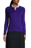 Lands' End School Uniform Young  Cotton Modal Cardigan Sweater In Deep Purple