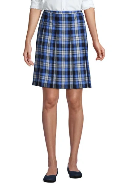 Lands' End School Uniform Young  Plaid Box Pleat Skirt Top Of The Knee In Clear Blue Plaid