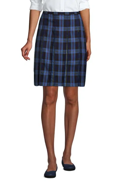 Lands' End School Uniform Young  Plaid Box Pleat Skirt Top Of The Knee In French Blue Plaid
