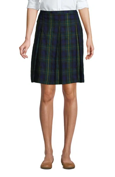 Lands' End School Uniform Young  Plaid Box Pleat Skirt Top Of The Knee In Hunter/classic Navy Plaid