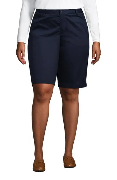 Lands' End Plus Size Plain Front Blend Chino Shorts In Classic Navy