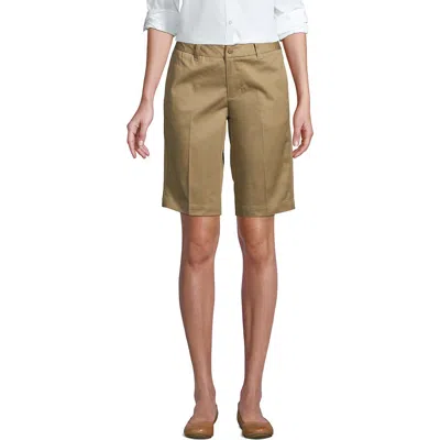 Lands' End School Uniform Young  Plain Front Blend Chino Shorts In Khaki