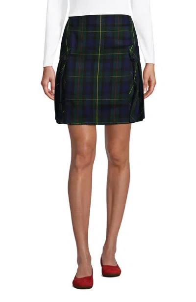 Lands' End School Uniform Young  Side Pleat Plaid Skort Above The Knee In Hunter/classic Navy Plaid
