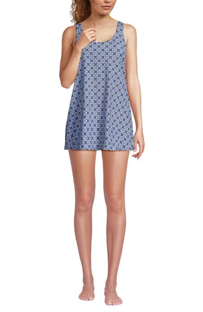 Lands' End Scoop Neck Mini Swim Dress One Piece Swimsuit In Blue